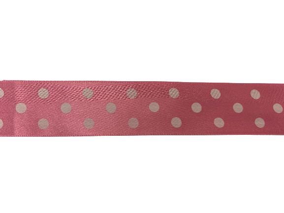 Lint roze stip satijn 25mm p/mtr