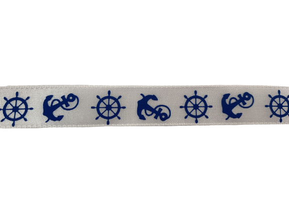 Lint wit anker blauw 15mm p/mtr satijn