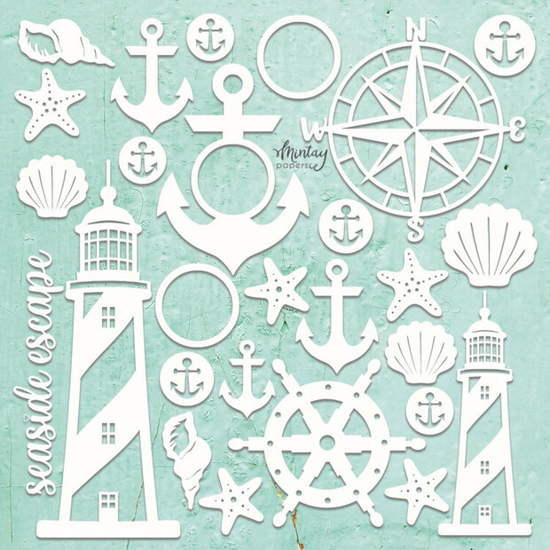 Chipboard seaside set 30.5x30.5cm p/st