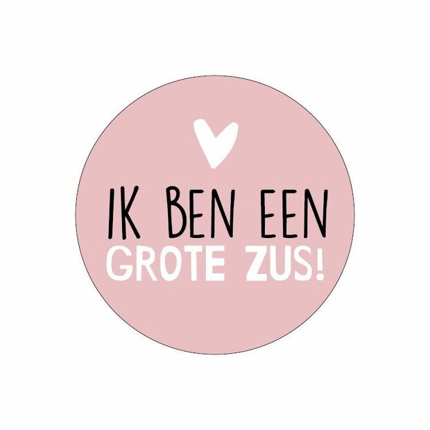 Stickers Ik ben grote zus 40mm p/20st roze