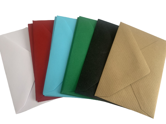 Envelop assorti wit/rood/lblauw/dgroen/zwart/kraft 7x10cm p/10st 