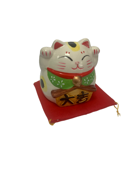 Lucky cat groen steen tekst 6x6cm p/st spaarpot