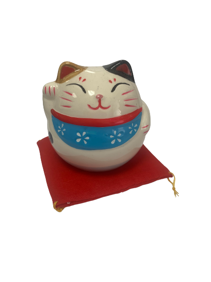 Lucky cat blauw steen zonder tekst 6x6cm p/st spaarpot