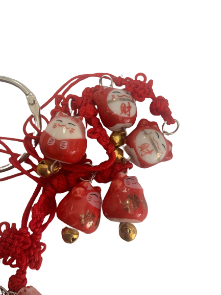 Hanger Lucky cats rood steen 1.5cm