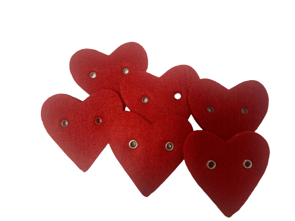 Vilt rood hart met oog 5cm p/6st