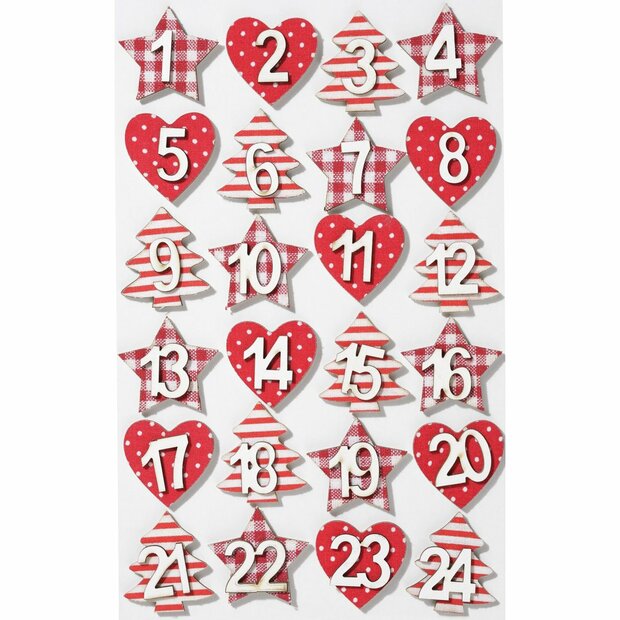 Stickers Adventcijfers hout stof 35mm p/set