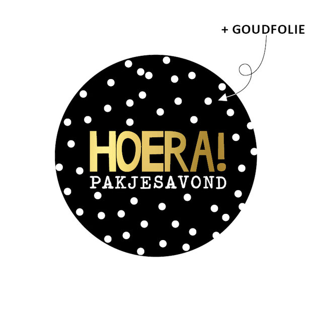 Sticker Hoera Pakjesavond 40mm p/20st zwart