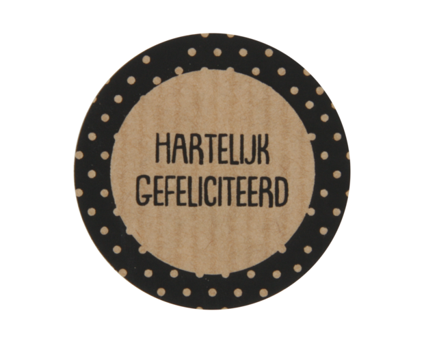 Stickers kraft hartelijk gefeliciteerd stip 35mm p/20st kraft/zwart