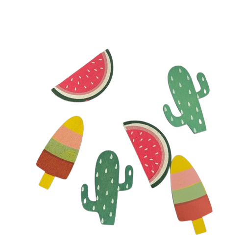 Houten zomer items watermeloen 4.5cm p/6st