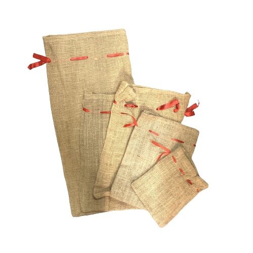 Jute zakken 22x42cm p/st rood lintje 