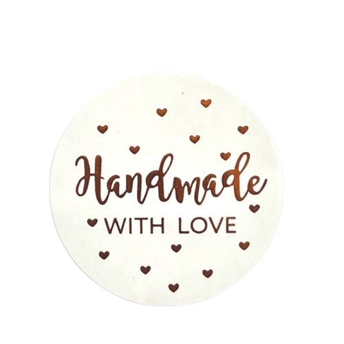 Sticker Handmade with love hartjes 40mm p/20st wit