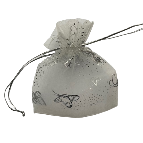 Zakken wit 7.5x10cm p/5st organza vlinder