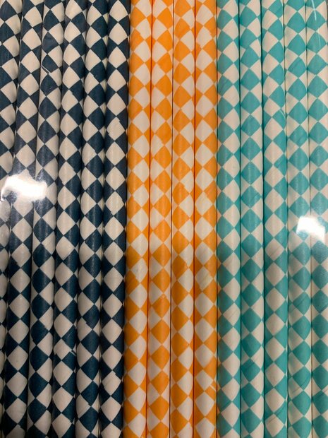 Rietjes assorti harlekijn blauw/ harlekijn lichtblauw/ harlekijn oranje p/15st