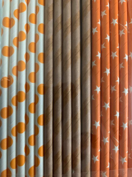 Rietjes assorti oranje ster/stip/ kraft p/15st