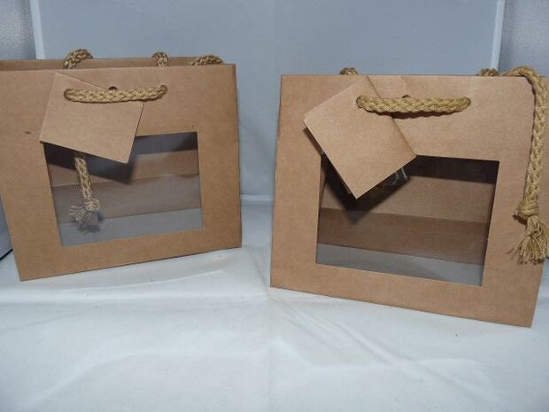 Draagtas 16x8x14cm p/12st bruin papier met venster 