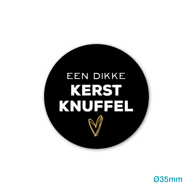 Sticker zwart Een dikke kerstknuffel 35mm p/20st goud/wit