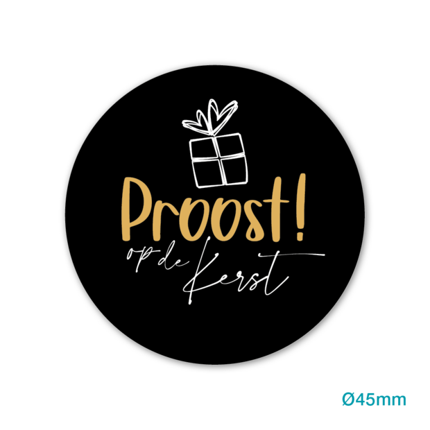Sticker zwart Proost op de kerst 45mm p/20st goud/wit