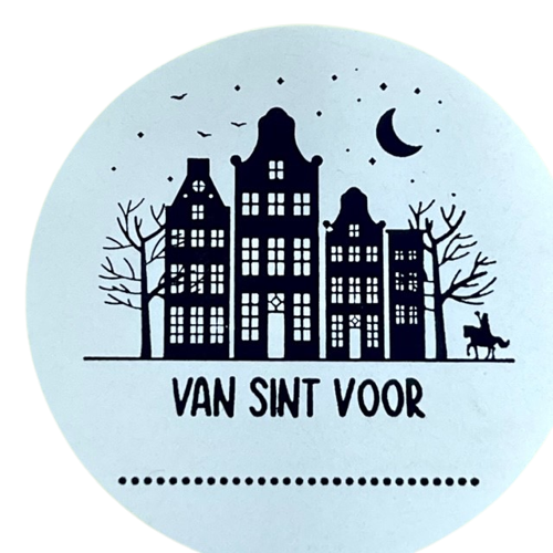 Sticker wit Huisjes van Sint voor 45mm p/20st 