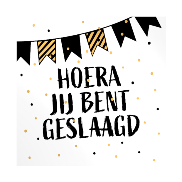 Sticker wit Hoera Geslaagd vlag 45x45mm p/20st 