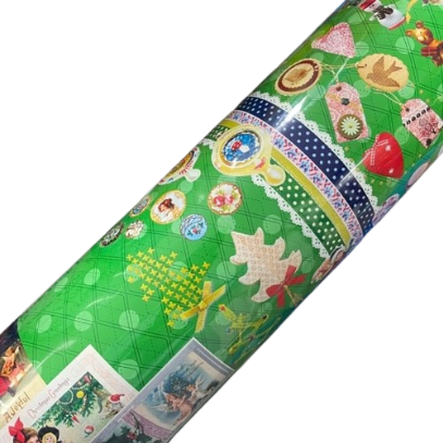 Inpakpapier Christmas greetings groen 50cm p/5mtr