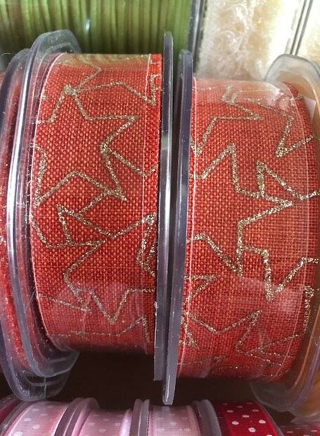 Lint oranje 25mm p/15mtr goud ster 