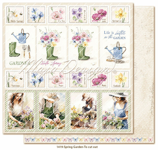 Scrappapier Spring Garden - To cut out plaatjes 30.5x30.5cm p/vel 