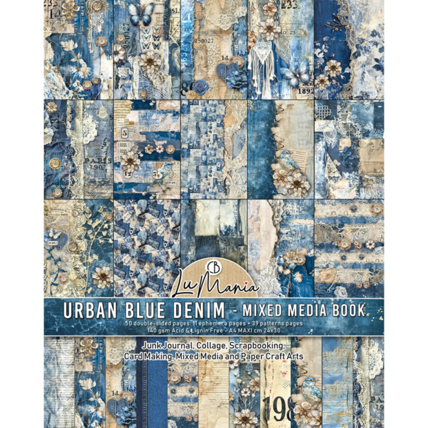 Urban Blue Denim A4 Maxi Mixed Media Book p/50vel