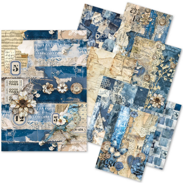 Urban Blue Denim Craftmix Mixed A5 Paper Pack p/8vel