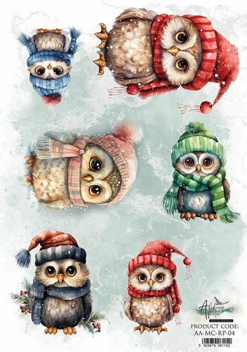 Rice Paper Kerst uilen A4 p/vel