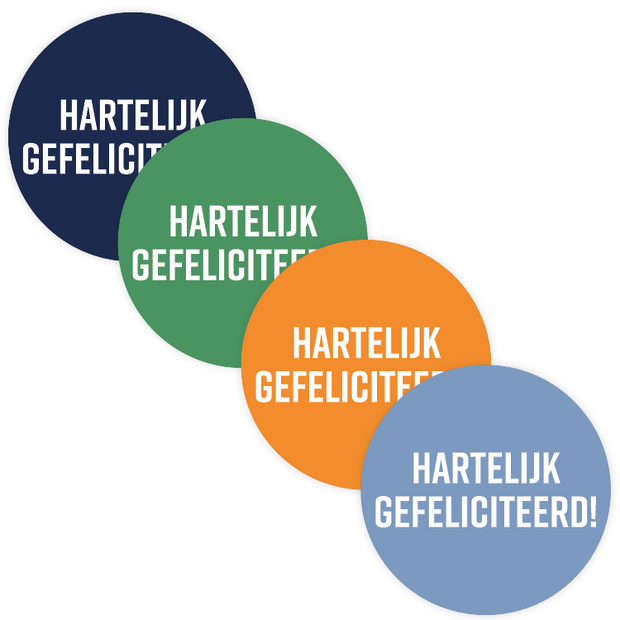 Sticker hartelijk gefeliciteerd 40mm p/20st oranje-groen