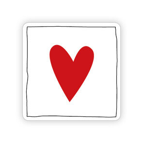 Stickers hart rood vierkant p/20st wit