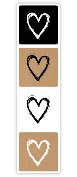 Stickers hart zwart p/20st assorti kleuren