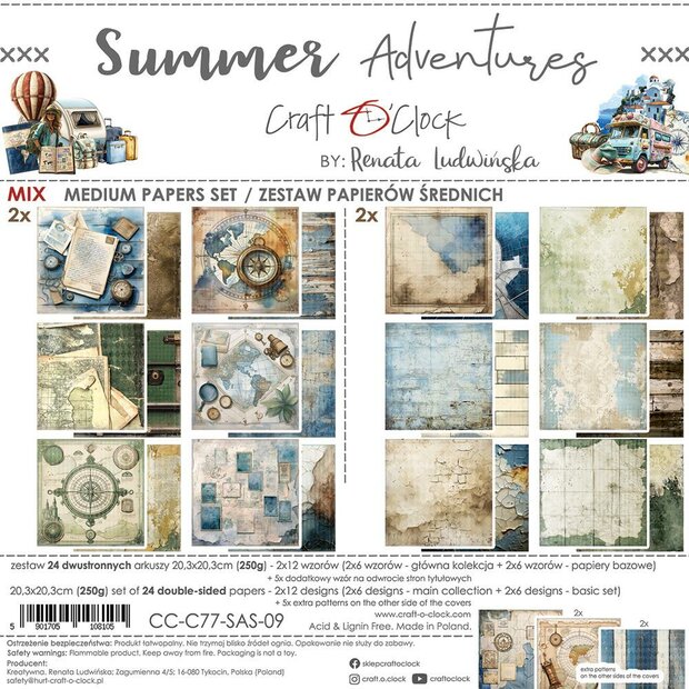 Mix paper pad 20.3x20.3cm Summer Adventures p/24vel