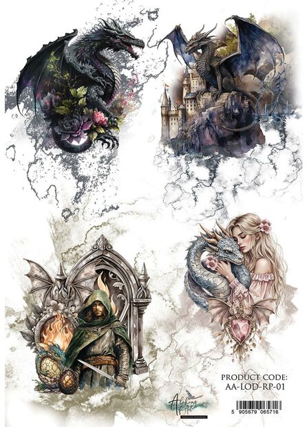 Rice Paper The legends of the dragons - draken A4 p/vel