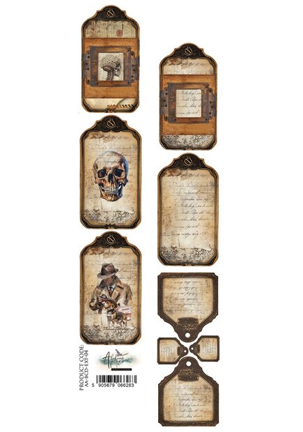 Papierstrook Behind closed doors 30x5cm labels doodshoofd tekst