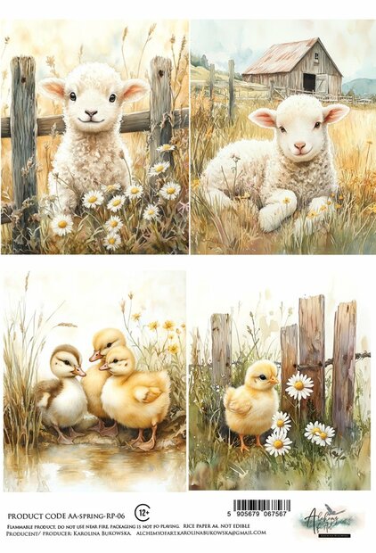 Rice Paper SPRING schaapjes en kuikens A4 p/vel 