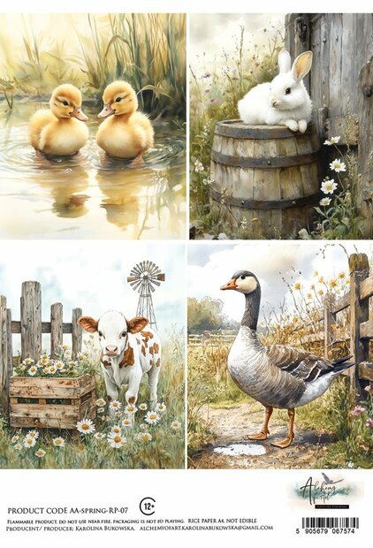 Rice Paper SPRING 4 beesten vierkant A4 p/vel 