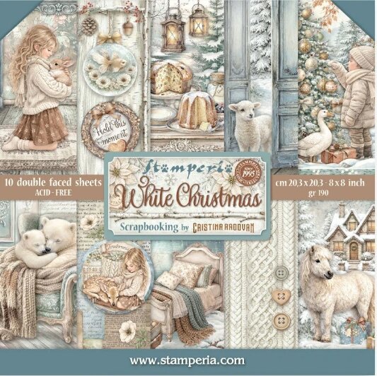 Paper pad 20x20cm White Christmas by Cristina Radovan p/10vel  
