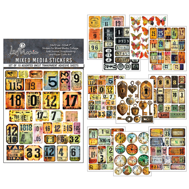 Scratched Labels Mixed Media Stickers p/10vel